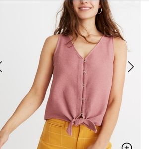 EUC Madewell Texture & Thread Button Tie-Front Tank in Heather Bloom